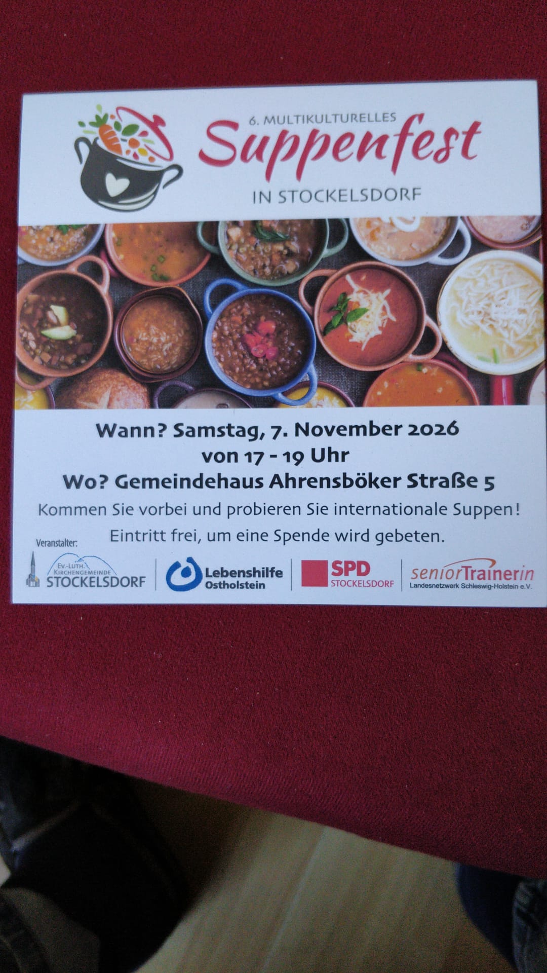 Plakat zum 6. Multikulturellen Suppenfest am 7. November 2026 in Stockelsdorf